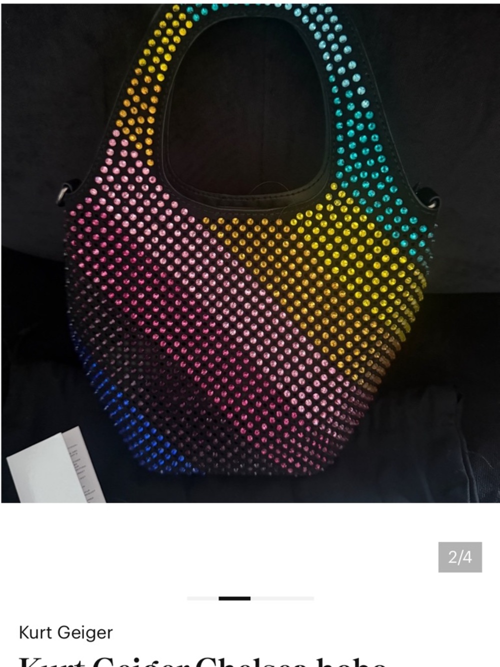 Kurt Geiger Chelsea Studded Hobo Bag w/ Shoulder Strap and Branded Duster NWT - Picture 2 of 5